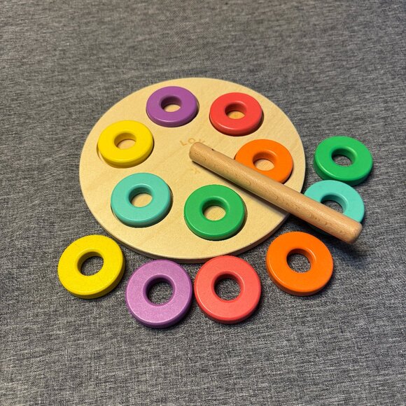 LOVEVERY Rainbow wooden ring stacker toy. Age level: 13 mo + - Picture 2 of 5